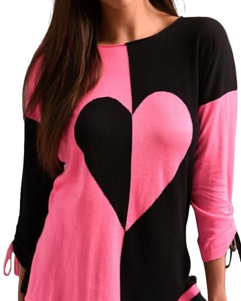 Front of a model wearing a size 1X Heart Sweater in Black Multi in Black Multi by ANGEL. | dia_product_style_image_id:327387